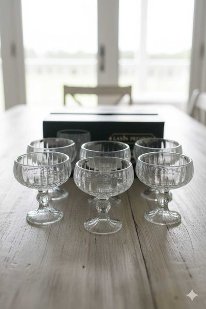 Vintage Crystal Glass Serving Set - 6-Piece Mini Set with Glass Legs