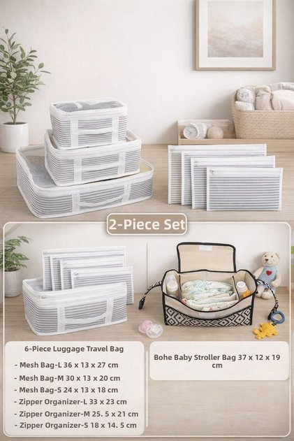 Bohe Baby Stroller Organizer Bag + 6-Piece Travel Storage Set – Mother Baby Care Bag