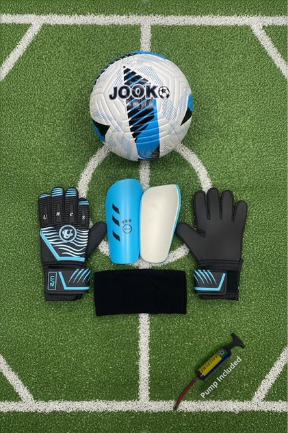 Unes Kids Goalkeeper Set Blue Black 5-6-7-8No Goalkeeper Gloves + Shin Guard + Soccer Ball – Pump Gift
