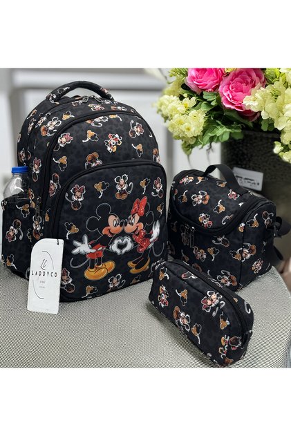 Girl's Primary School Bag Character Printed Orthopedic 3-Piece Set First School Bag Black
