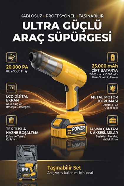 EN SİGA Ultra Çekim Güçlü Çantalı Araç Temizleme Süpürgesi 25.000