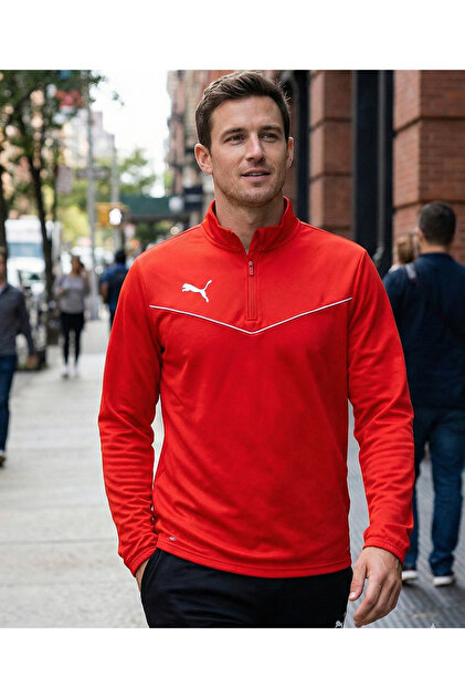 Puma Teamrise 1/4 Zip Top Erkek Uzun Kollu Tişört 65739401 Kırmızı