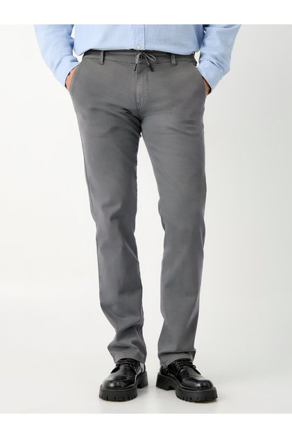 Elastic Waist Cotton Gray Chino Trousers