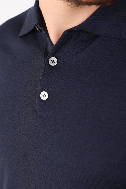 Navy Blue Polo Collar Superfine Men's Knit Sweater