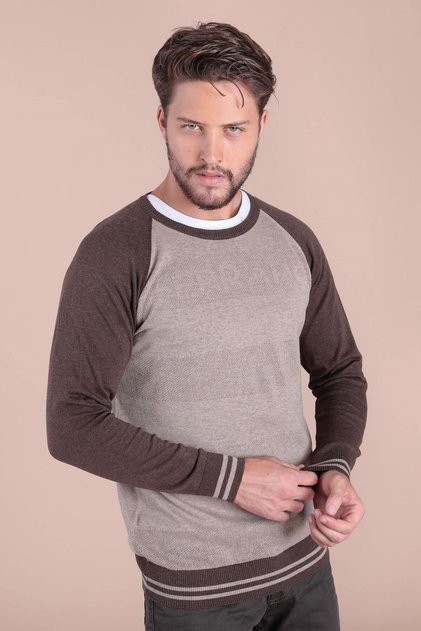 Crew Neck Cotton Silk Sweater - Brown
