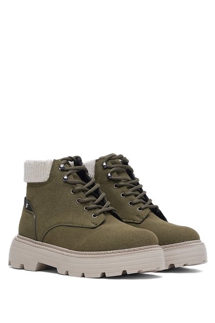 Women's Khaki Suede Women's Comfortable Fit Short Lace-Up Suede Boots