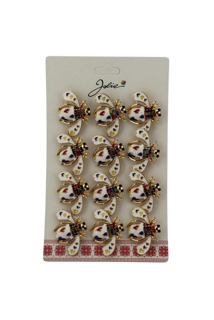Set 12 Brose Martisor Primavara Albina Alba cu Inimi Colorate
