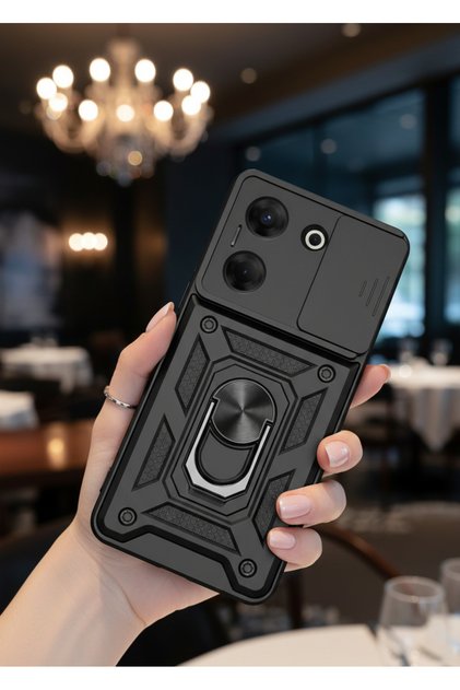 Tecno Camon 20 Pro 5G Kılıf Magnetik Standlı Sürgülü Kamera Korumalı TPU Tank Kapak