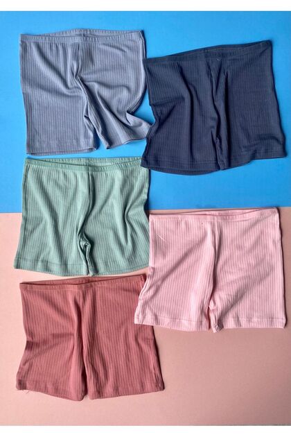 5 Pieces of Ribbed Cotton Lycra Stylish Women's Shorts