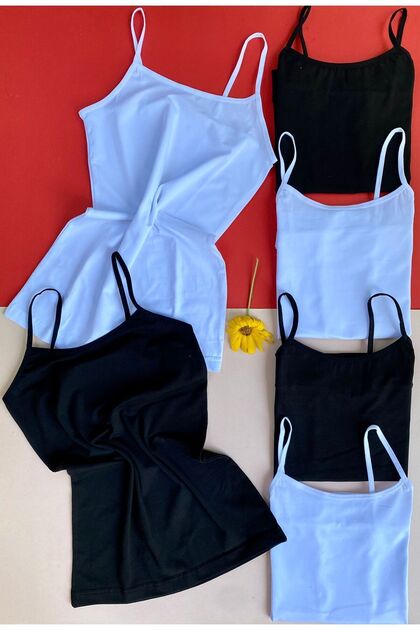 Cotton 6-Piece Black and White String Strap Flexible Undershirt