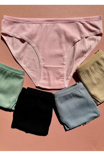 Camisole, Women's 5-Piece Colorful Cotton Ribbed Triangle Slip-Panties