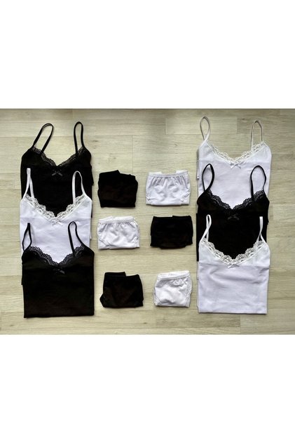 6 Pieces Black and White Lace Rope Strap Cotton Undershirt (WITH PANTY GIFT)