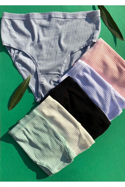 Women's 6-Piece Cotton Lycra Ribbed Triangle Panties (Blue, White, Black, Pink, Green and Ecru)