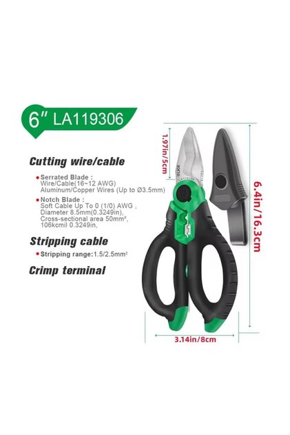 LA119306 LAOA Electrician Scissors 6/7/8 Inch Wire Stripper Wire Cutter Crimpper Open Handle Stainle