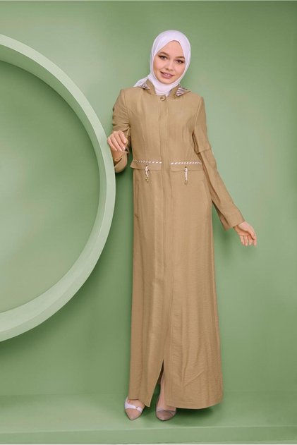 Laced Detailed Hooded Coat 10341