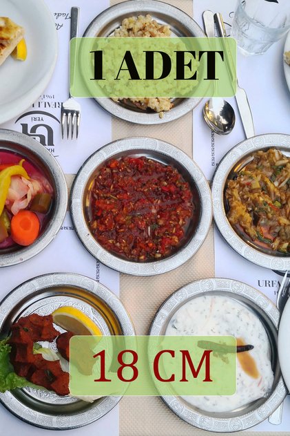 18 cm - Otantik Desenli Krom Çelik Meze ve Servis Tabağı