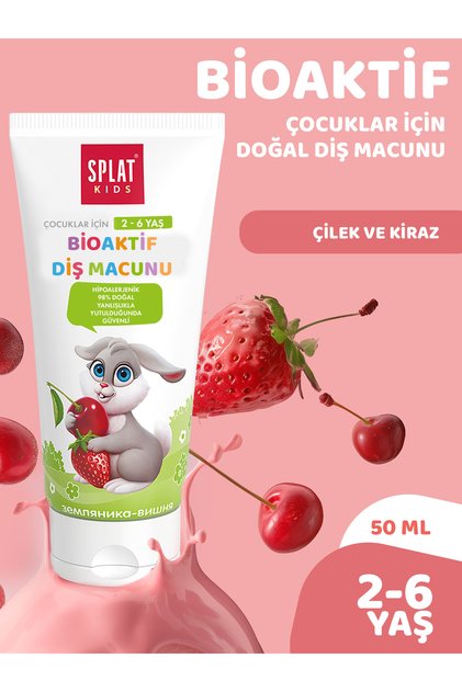 Kids Çilek & Vişne Çocuk Diş Macunu 50 ml – 2-6 Yaş, Doğal Formül, Florür İçermez