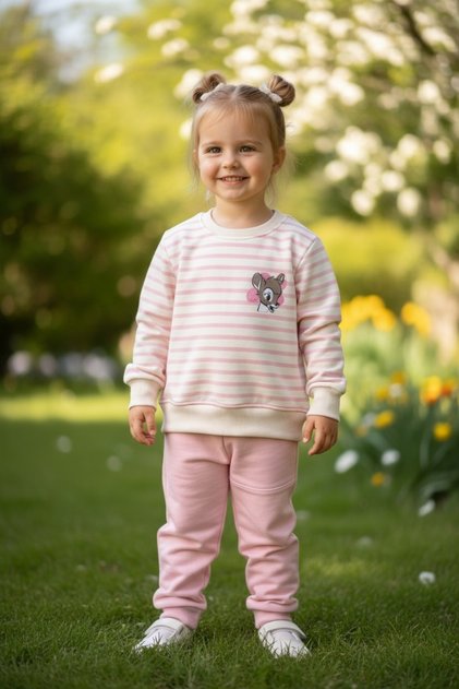 100% Cotton Girls' Winter 2-Piece Striped Fleece Inside and Outside Tracksuit Set Sweatshirt 9-18 Months Girls