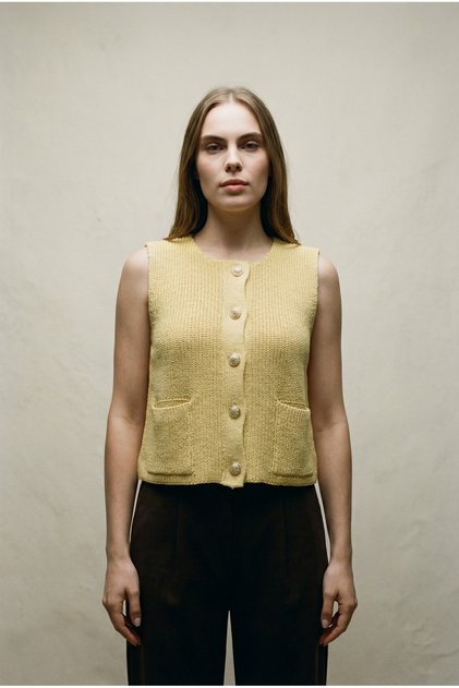 Gold Buttoned Women's Knit Vest - 100% Cotton