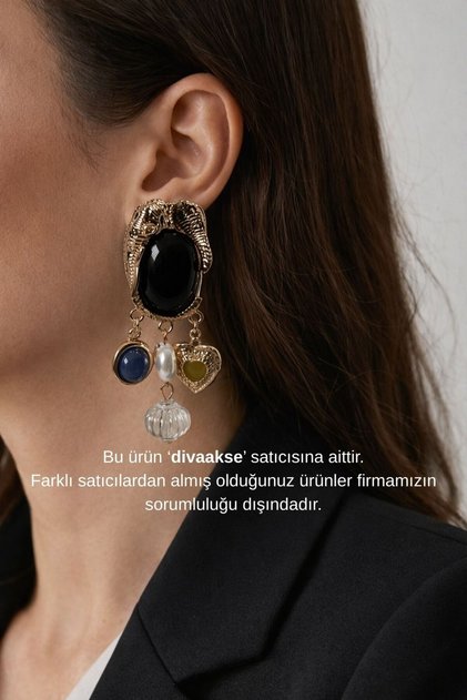 Küpe pirinç kaplama etnik desenli vip model siyah gold