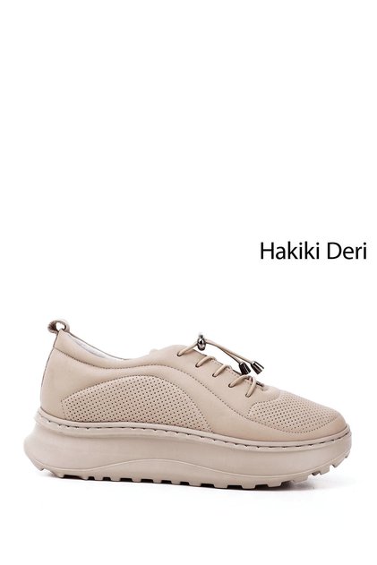 Women's Nude Rubber Laced Comfort Genuine Leather Sneaker