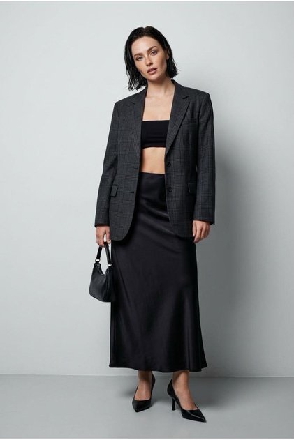 Black Satin Midi Length Stylish Women's Skirt Mg2637