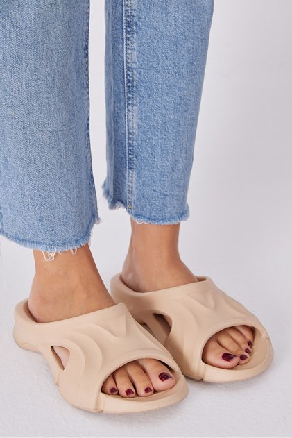 Unisex Cream Patterned Thick Sole Eva Slippers
