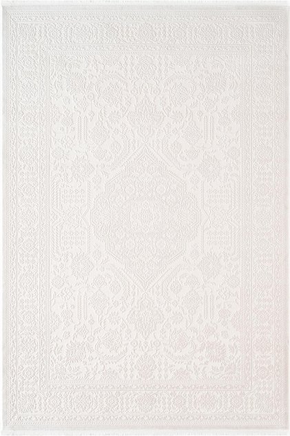 Jade JD006W Beyaz Halı Klasik Desenli Triko Akrilik Pamuk Tabanlı Kaymaz Salon Yatak Odası Halısı