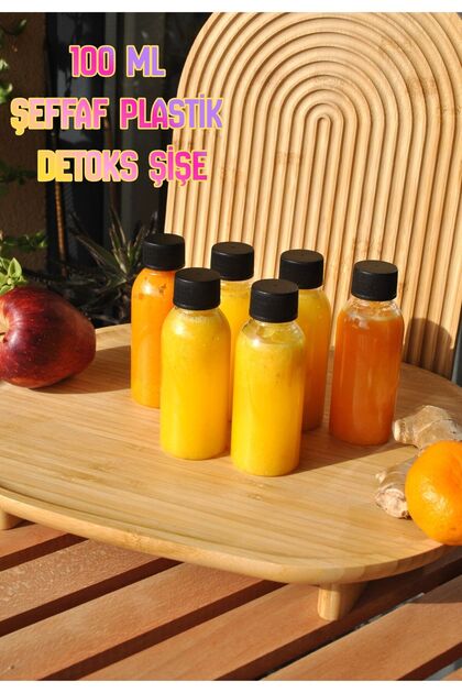 6 Pieces of 100 ml Plastic Ginger Shot Bottles with Black Leak-Proof Caps Detox Fruit Detox Shot Bottle