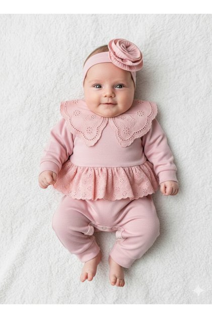 100% Cotton Baby Girl Long Sleeve Transitional Jumpsuit with Headband