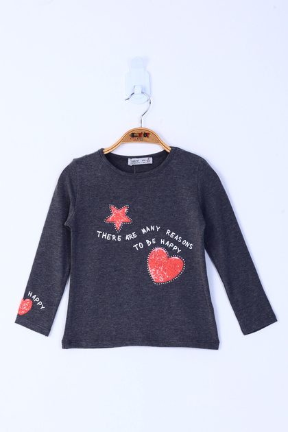Girl's Relax Fit Crew Neck Printed Sequin Embroidered Sweatshirt - 31/1 Combed Cotton
