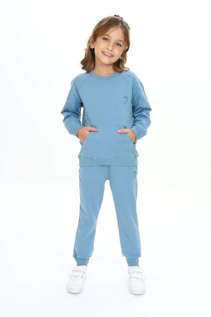 Girl's 2-Piece Set Embroidered Printed Crew Neck Sweatshirt with Pockets & Elastic Waistband Pocket