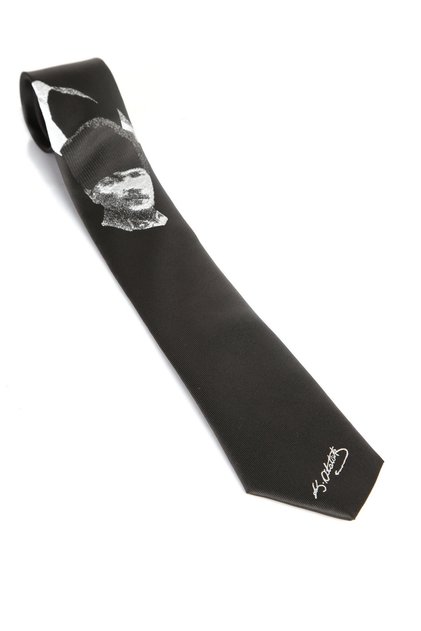 Ataturk and Signature Patterned Woven Black Tie - AK-13