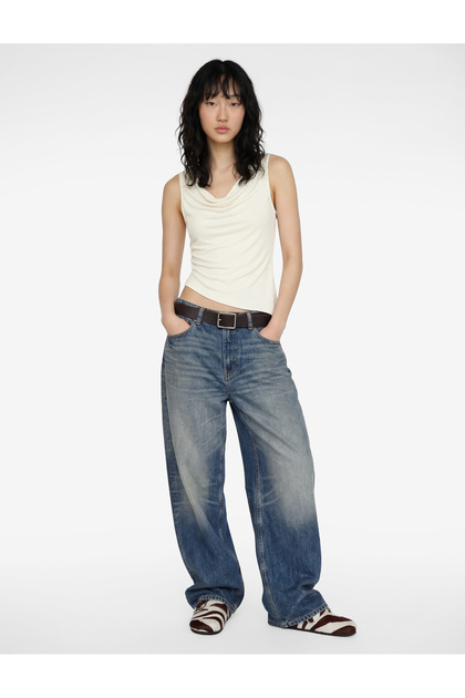 Slim Fit Viscose Sleeveless Asymmetrical Drape Collar Blouse