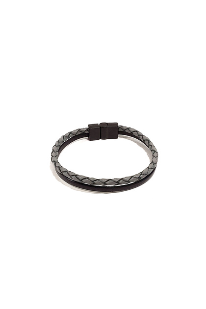 Gray Black Mixed Thin Genuine Leather Men's Bracelet | Minimal Design with Magnetic Metal Buckle