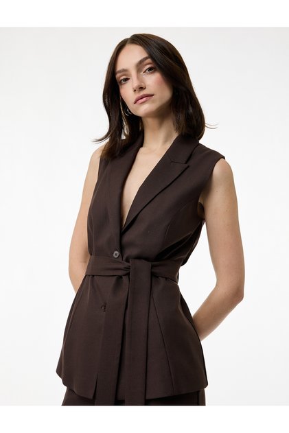 Buttoned Belted Long Vest