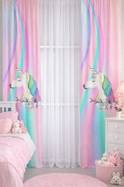Perdele de fundal din catifea cu model unicorn Milroma pentru camera bebelușilor și copiilor - roz