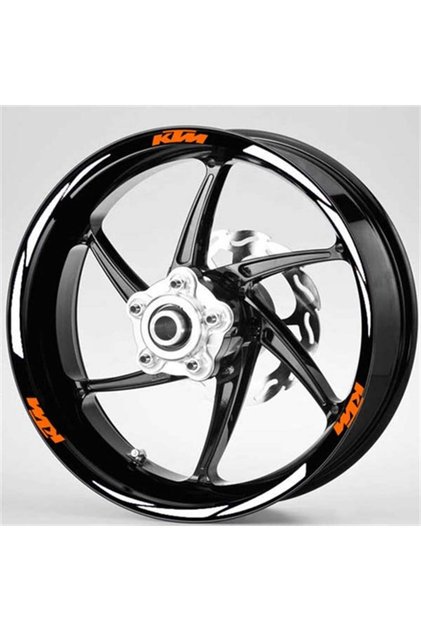 Turuncu Ktm Yazılı 3 Parçalı Reflektif Gümüş Beyaz Jant Şeridi