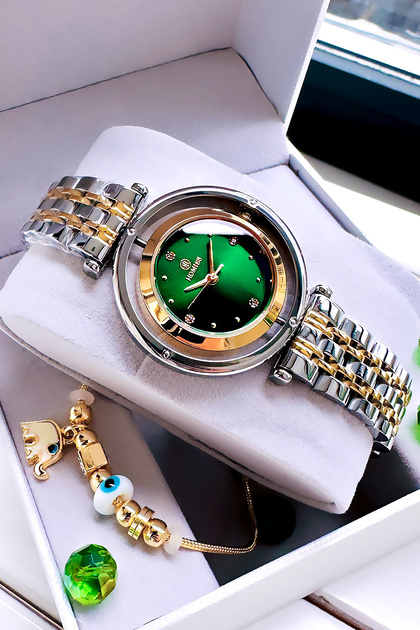 Special Boxed Women Wrist Watch Waterproof Gold Silver Color Chain Steel Cord +Bracelet Hmby2046C3