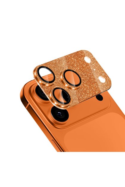 Folie de protecție DiamondGlow pentru cameră iPhone 17 Pro Max, sticlă securizată cu pietre, portocaliu