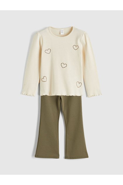 Lcw Kidsecru Heart Printed Girls' Blouse and Leggings Pants