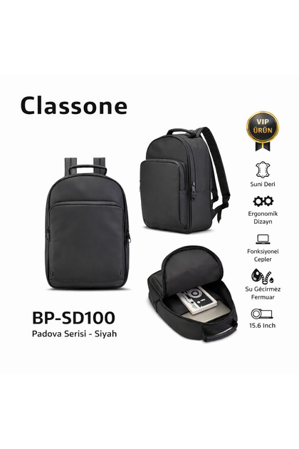 Padova Series Bp-Sd100 Vip 15.6'' Faux Leather, Waterproof Zipper, Laptop Backpack - Black