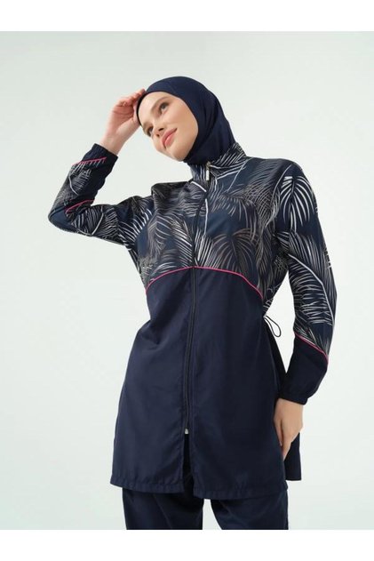 Hijab Swimsuit with Bristle Piping Decoration