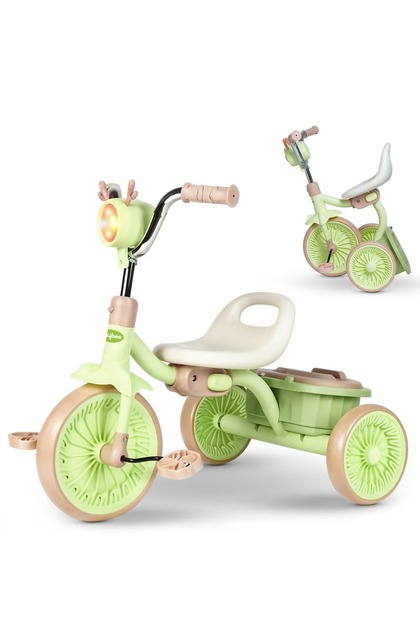 Foldable Baby Tricycle for Kids, Baby Cycle with Light, Music, & Rear Storage Basket