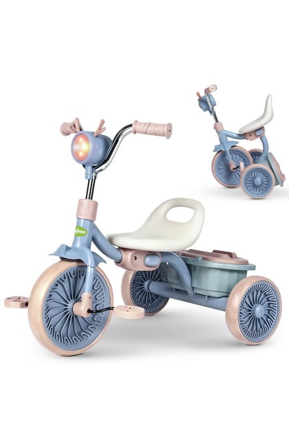 Foldable Baby Tricycle for Kids, Baby Cycle with Light, Music, & Rear Storage Basket