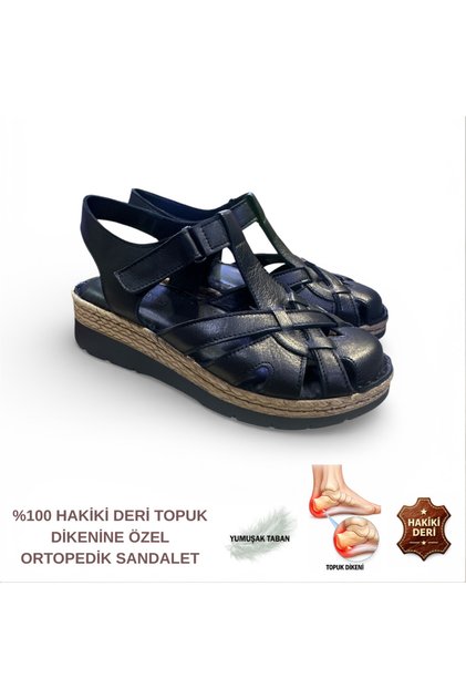 Women's Genuine Leather Full Orthopedic Closed-Front Sandals with Special Design for Heel Spurs
