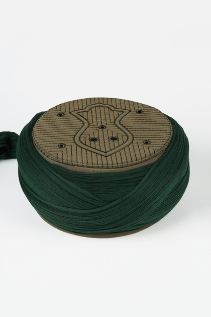 Namaz Sarığı - Green Fabric - Green Skullcap - Crossed Wrap - Nâli Şerif - 7 Meters (Züabeli)