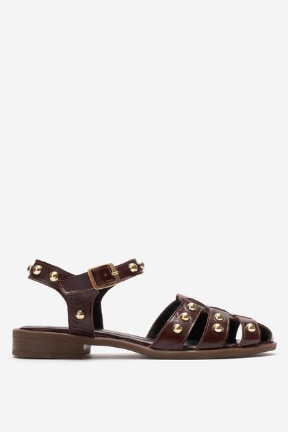 Women's ankle strap flat sandals genuine leather zy 4180 brown