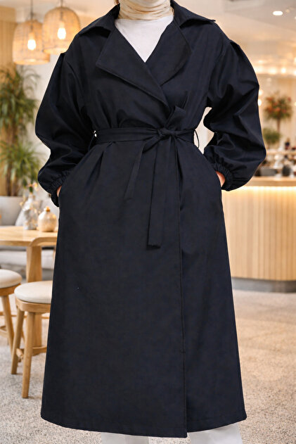 GİYİYORUM Women's Black Oversize Trench Coat, Casual Stylish