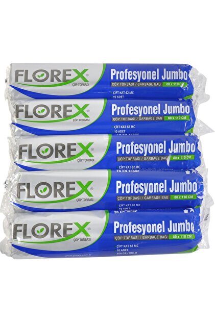 Florex Profesyonel Jumbo Siyah Çöp Torbası 80x110 cm 5 Rulo